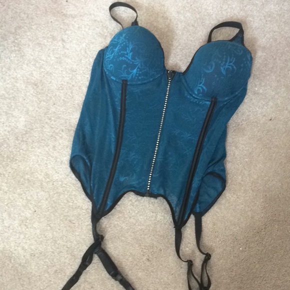 NEVER WORN BUSTIER WITH GARTERS- teal/black color - Picture 1 of 4